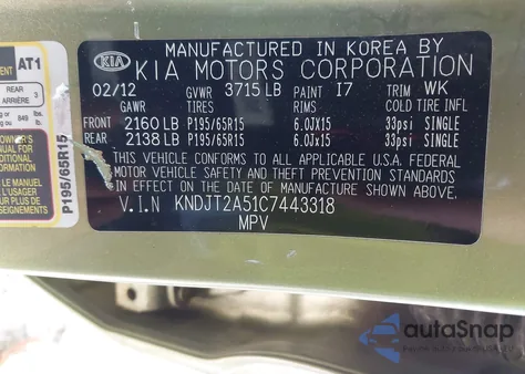 2012 Kia Soul from USA, damaged, VIN KNDJT2A51C7443318